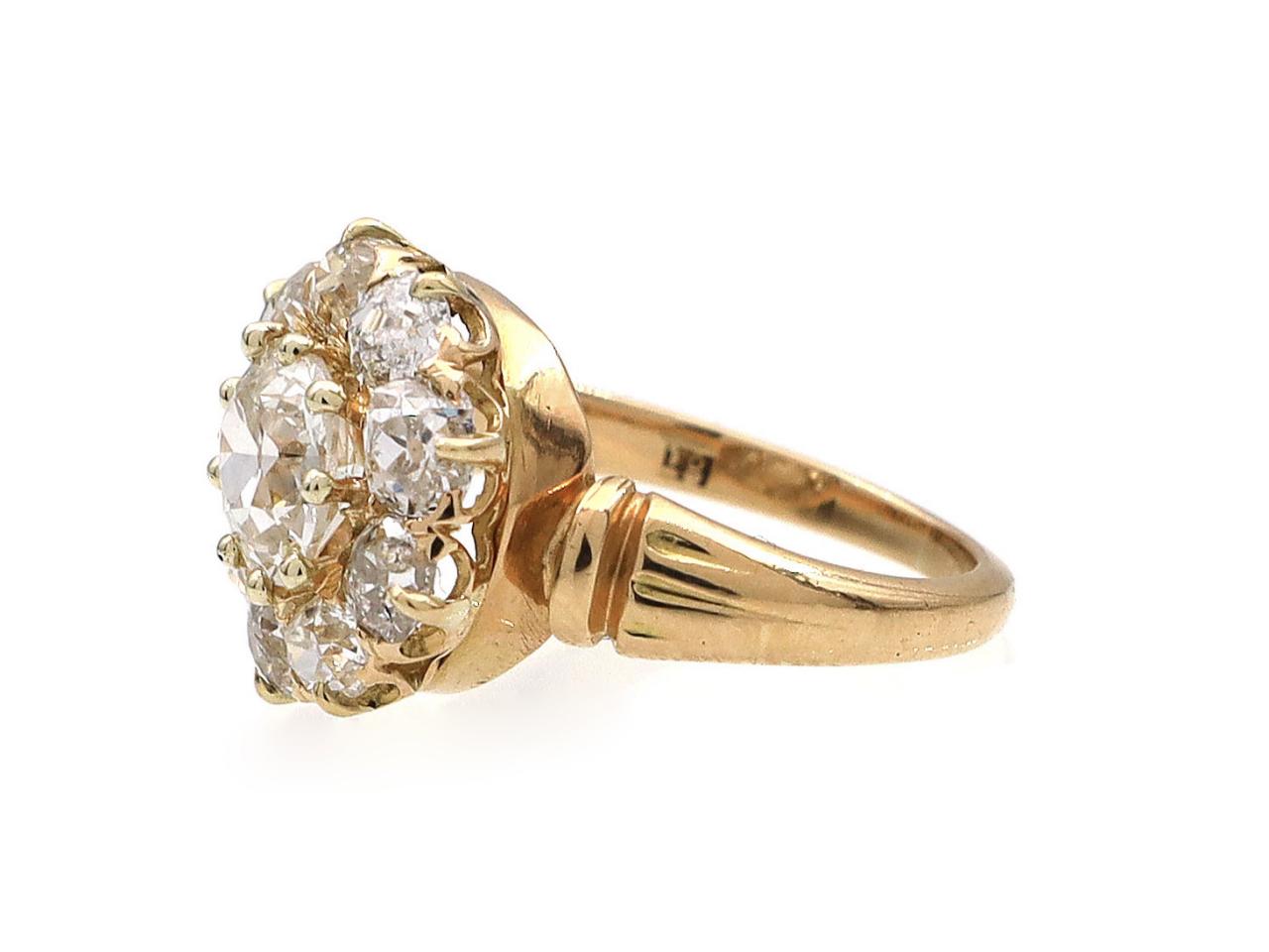 Victorian diamond coronet cluster engagement ring in 18kt yellow gold