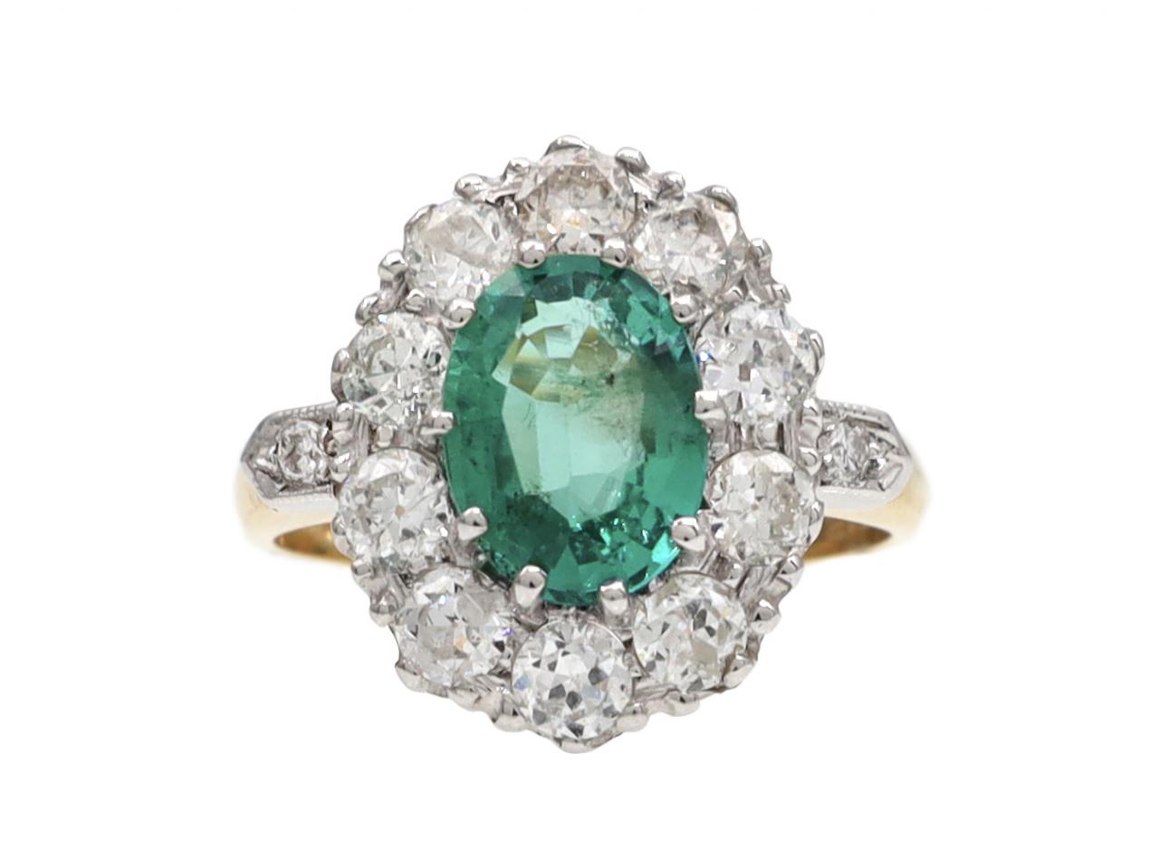 18kt yellow gold and platinum emerald and diamond coronet cluster ring