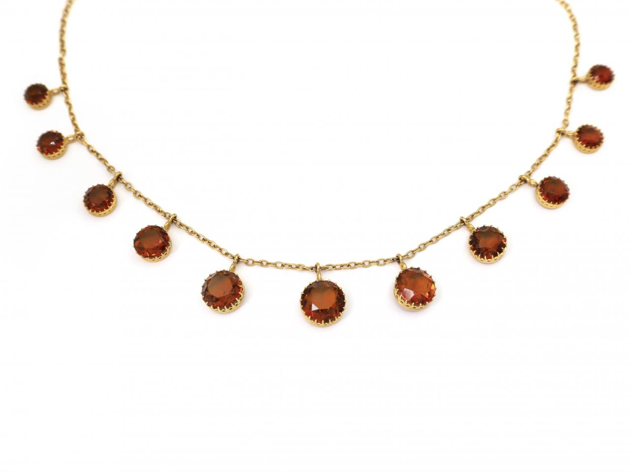 Antique Citrine Fringe Necklace In Yellow Gold