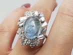 Vintage Cabochon Aquamarine & Diamond Fancy Cluster Ring