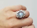 Vintage Cabochon Aquamarine & Diamond Fancy Cluster Ring