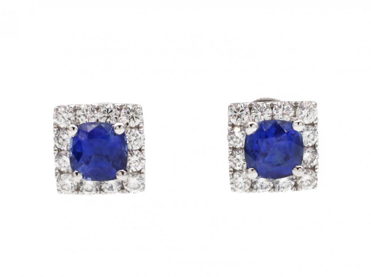 Modern sapphire and diamond square cluster earrings