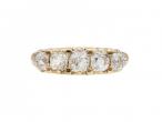 Victorian five stone Old Mine cut diamond carved ring in 18kt gold