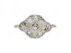 1920s diamond set plaque ring in platinum on 18kt yellow gold