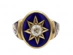 Victorian Oval Shield Signet Ring with Blue Enamel in Gold