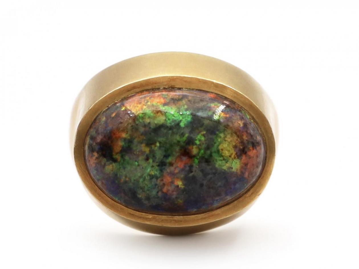 1970s black opal cocktail ring in 18kt yellow gold