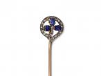 Victorian sapphire and diamond shamrock stickpin in silver on gold