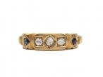 1898 diamond and sapphire five stone gypsy ring in 18kt gold