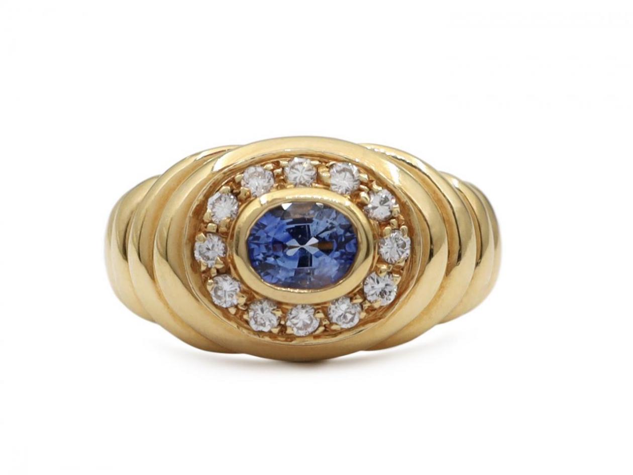 French retro sapphire and diamond terraced bombe cluster ring