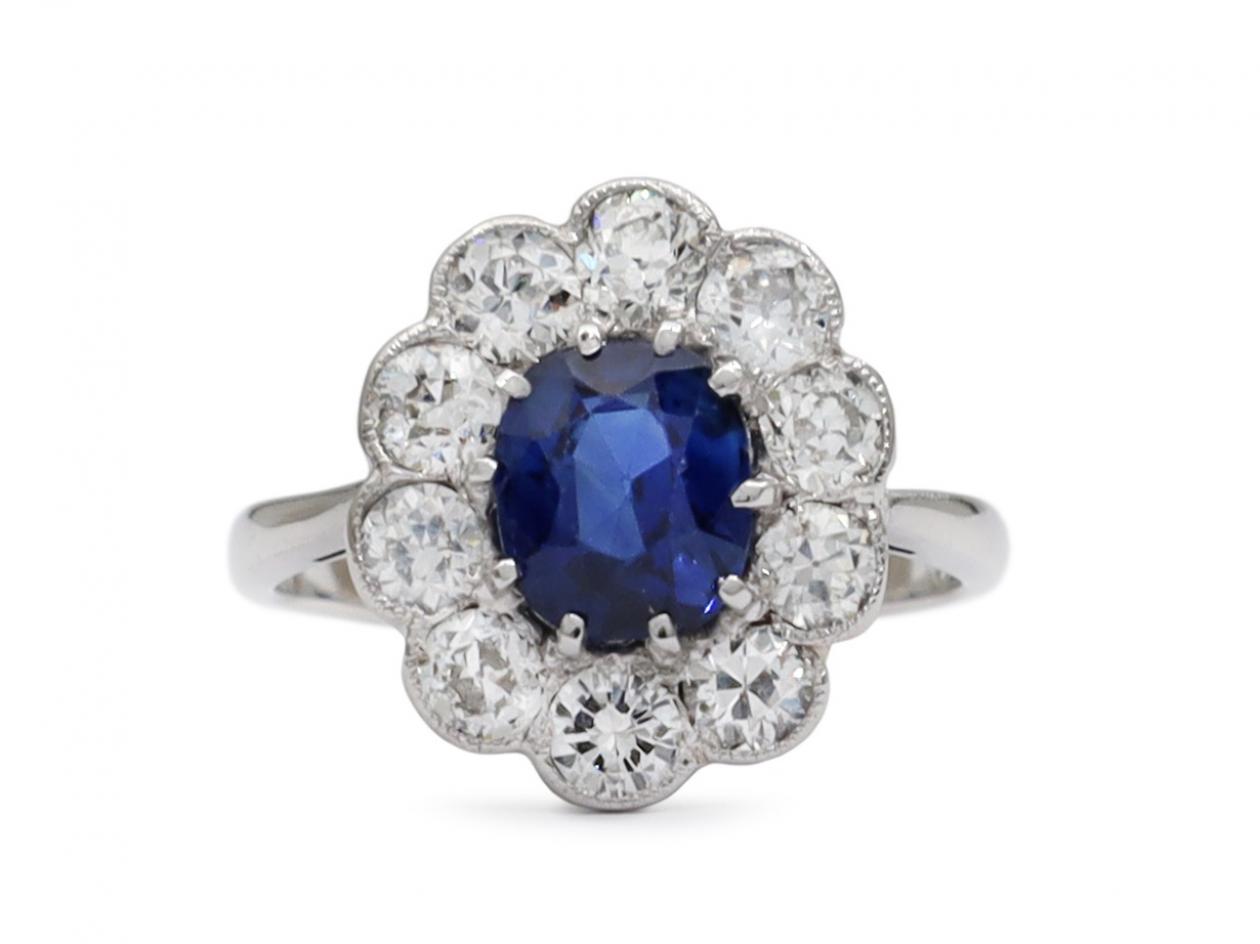 1960s sapphire and diamond floral cluster ring in 18kt white gold