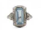 Vintage emerald cut aquamarine dress ring in 18kt white gold