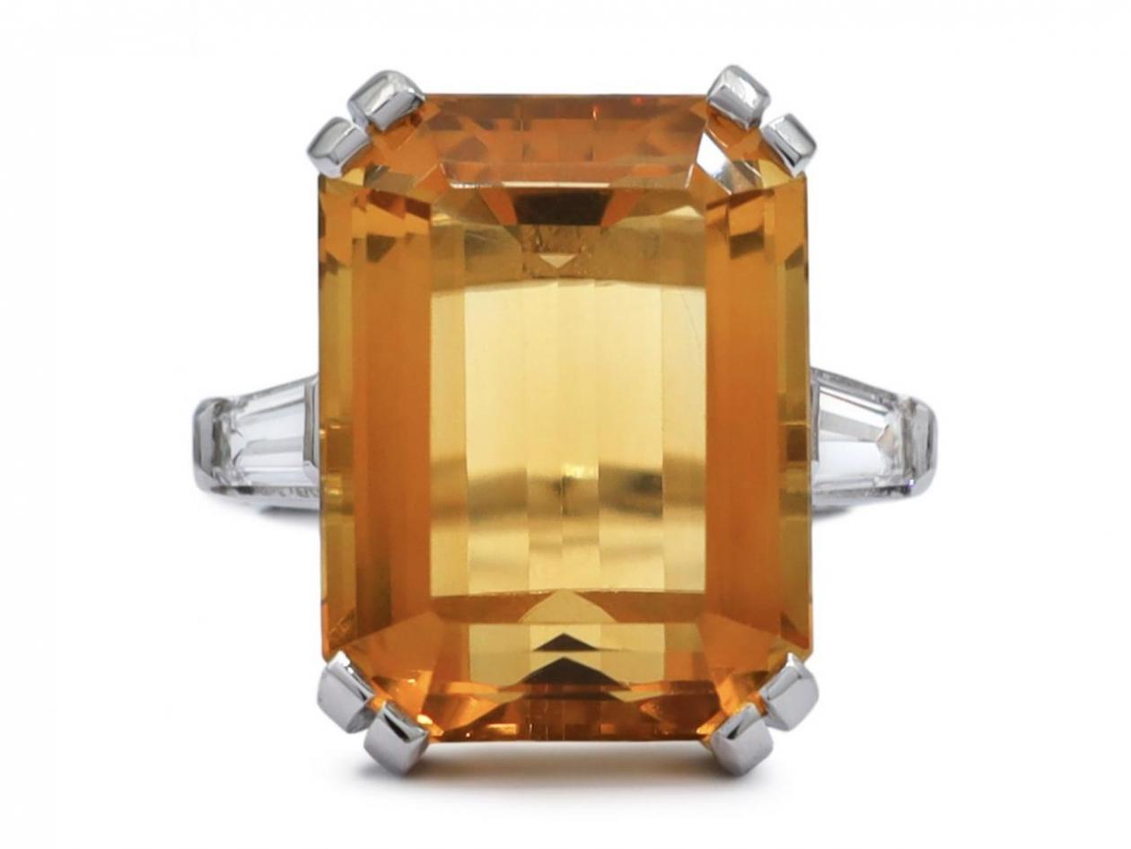 Vintage 10ct citrine and diamond cocktail ring in platinum