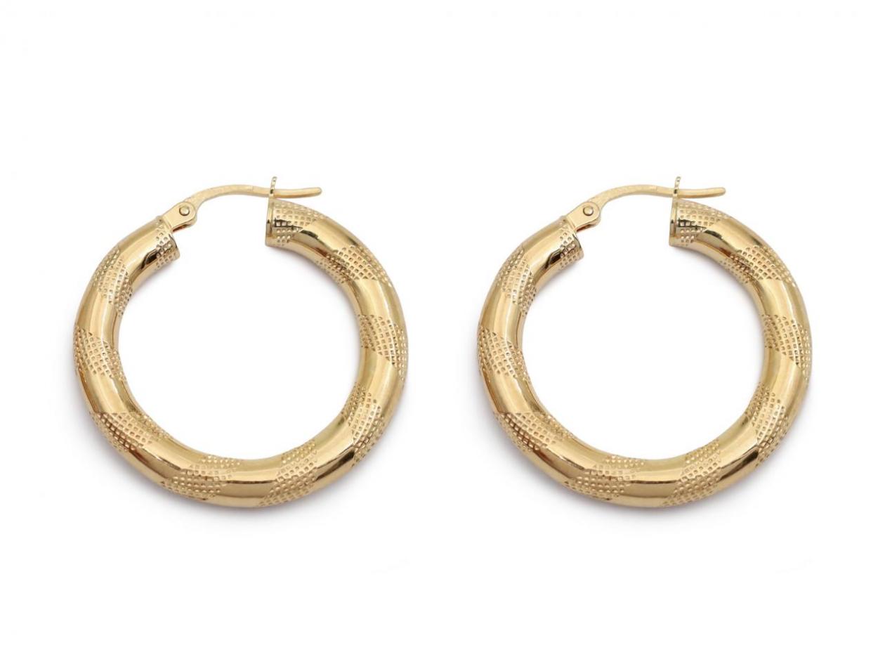 Vintage Italian patterned and polished hinged hoop earrings