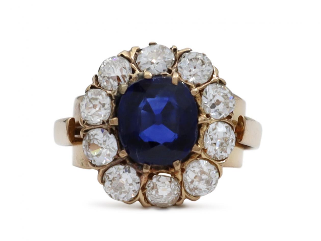 Victorian sapphire and diamond coronet cluster engagement ring