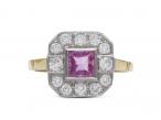 Art Deco style pink sapphire and diamond geometric cluster ring