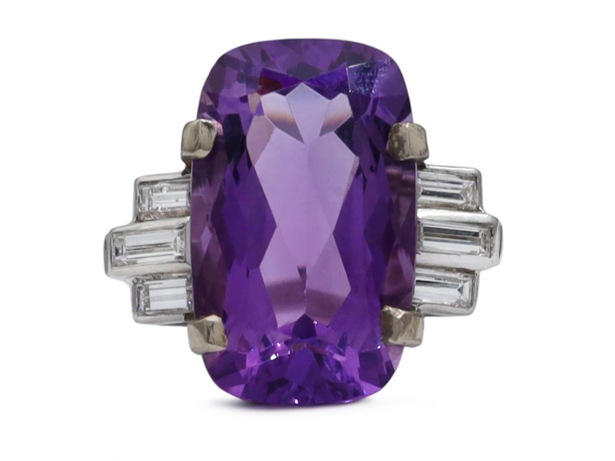 Vintage 8.40ct amethyst and diamond cocktail ring in white gold