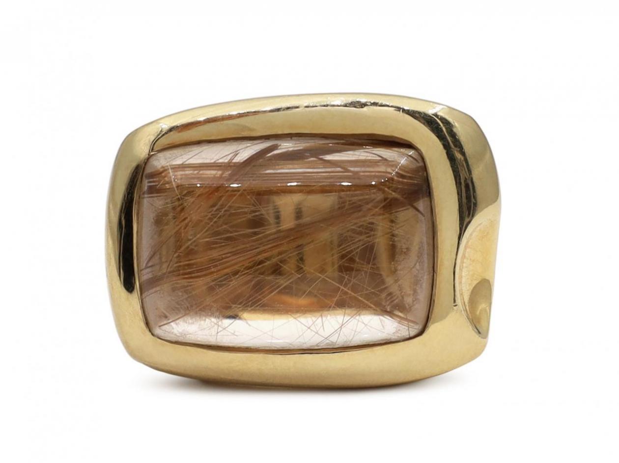 Vintage Boodles golden rutilated quartz rectangular dress ring