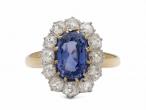 Belle Epoque Ceylon sapphire and diamond oval coronet cluster ring