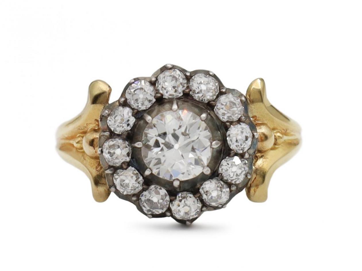 1950s Victorian inspired diamond cluster engagement ring