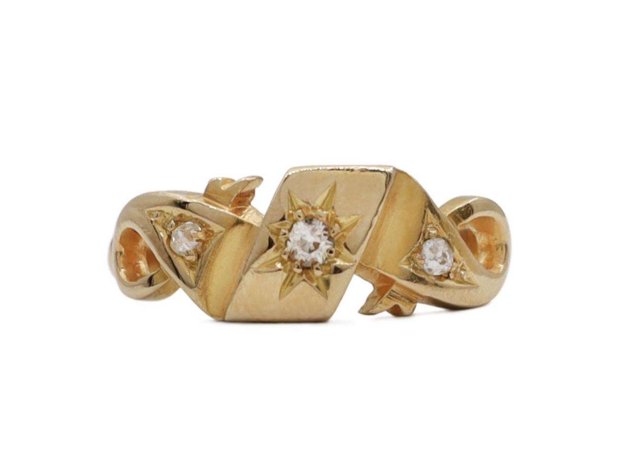 1904 diamond three stone gypsy ring in 18kt gold