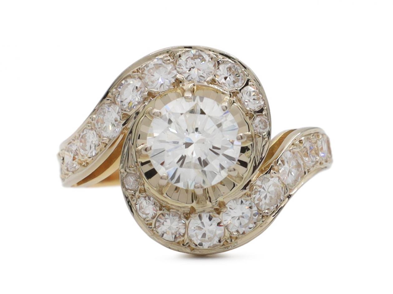 French retro tourbillon diamond engagement ring