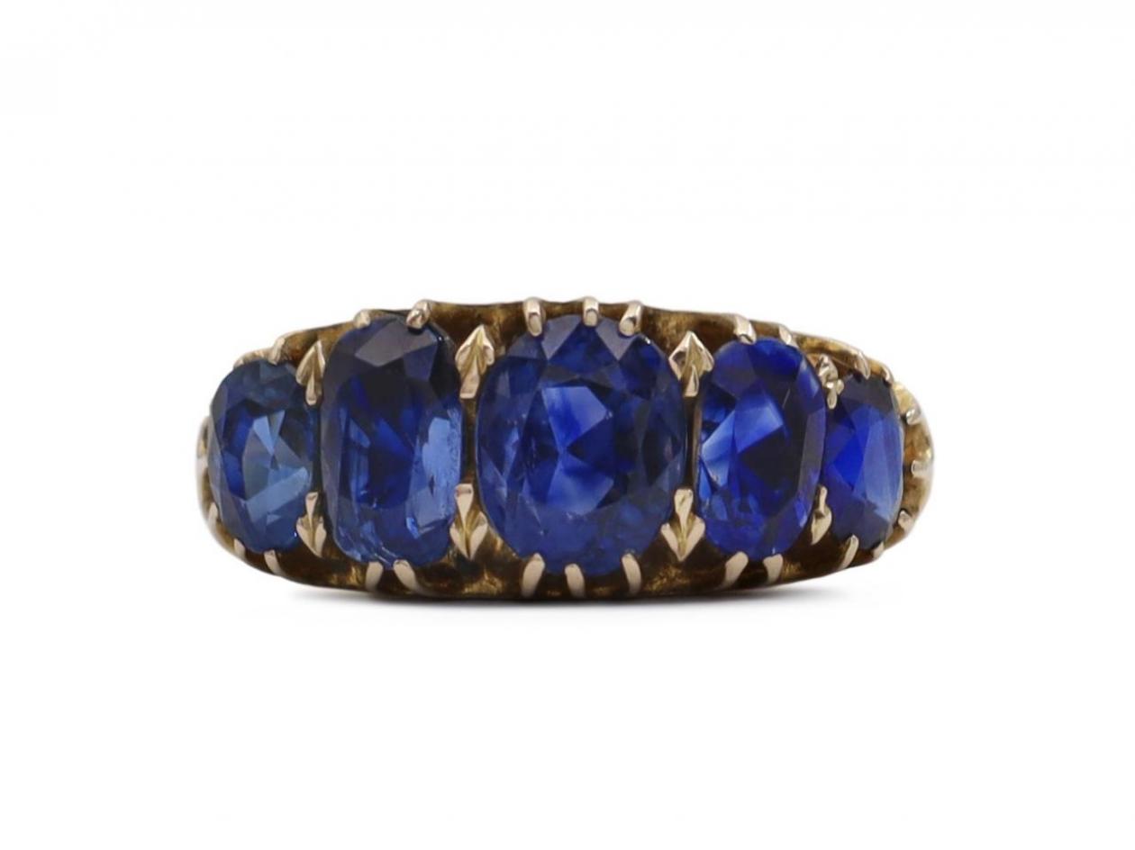 Victorian graduating five stone sapphire ring in 18kt yellow gold