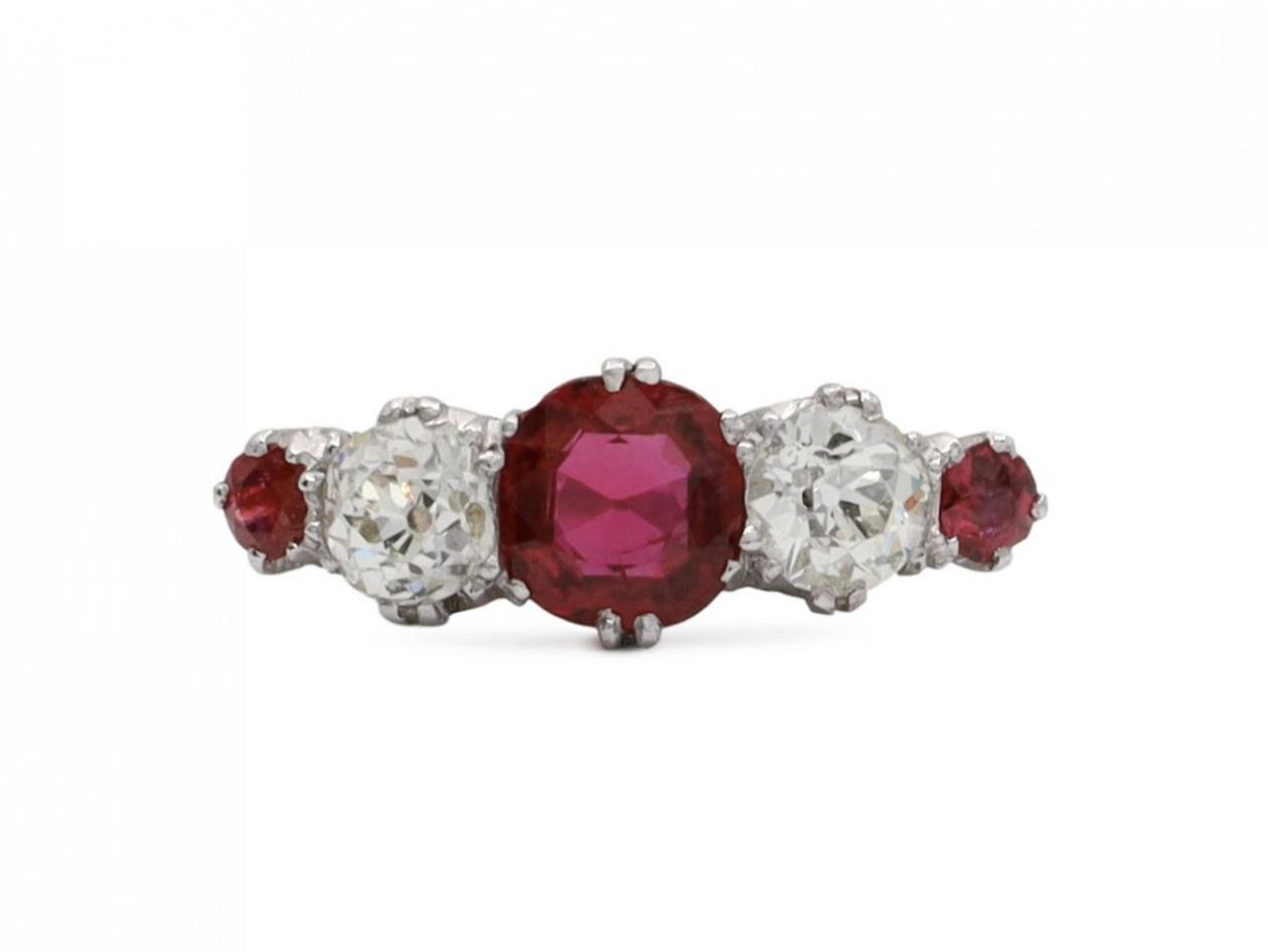 Late Edwardian graduating ruby and diamond five stone ring