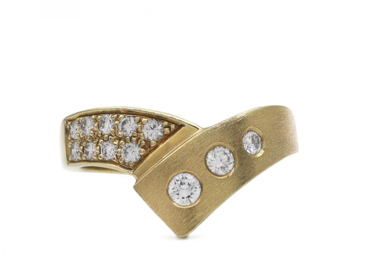 Vintage pave diamond and textured chunky wishbone ring