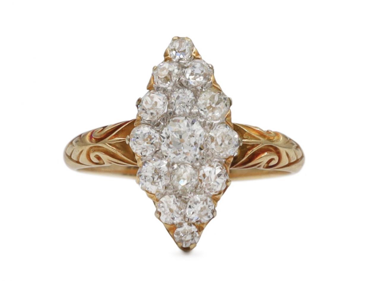 Victorian diamond marquise cluster in 18kt yellow gold