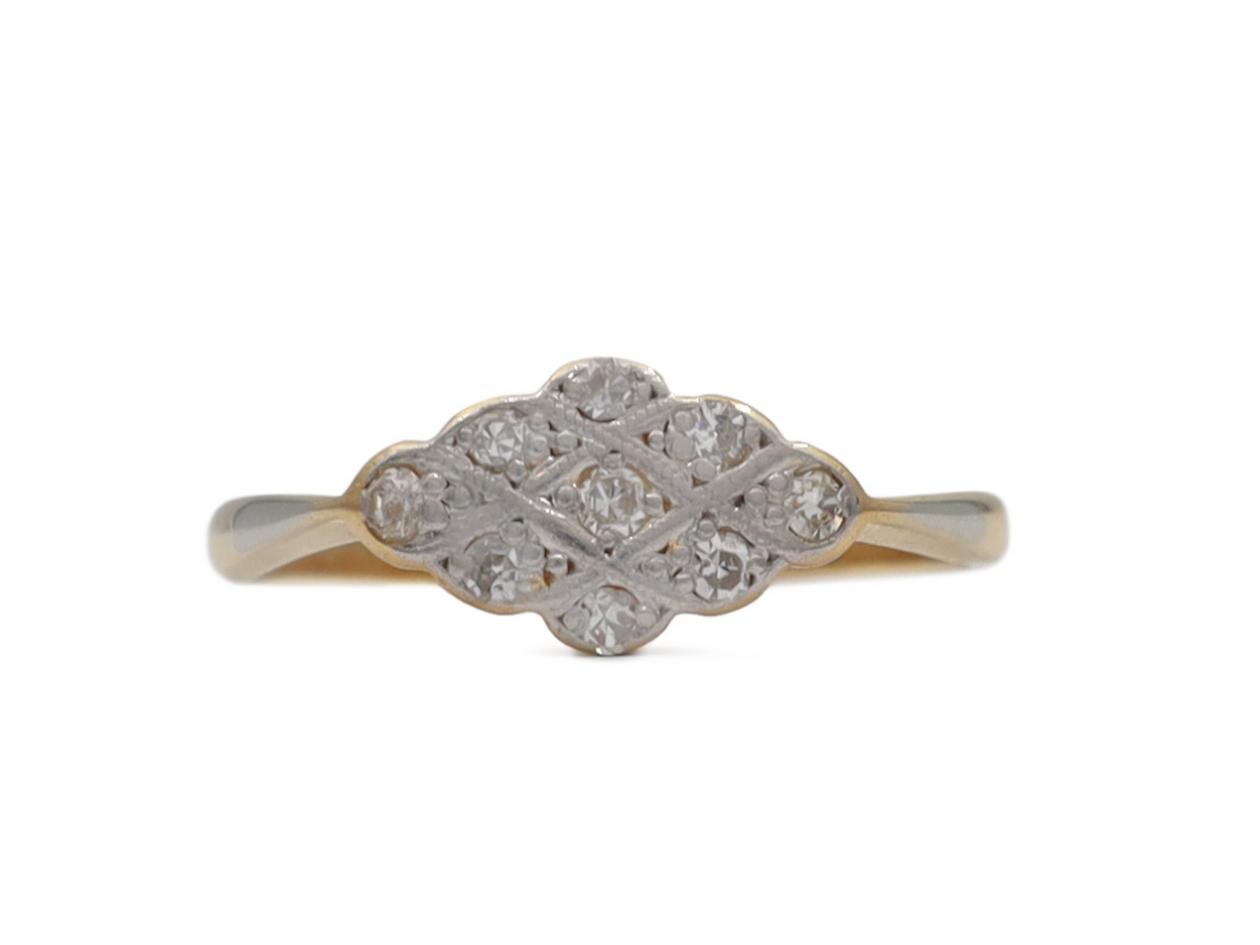 Edwardian diamond petite cluster ring in platinum and gold