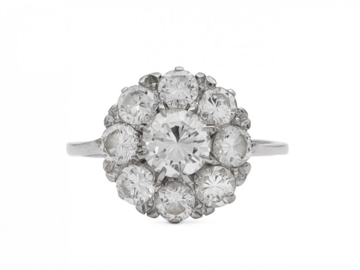 Vintage diamond coronet cluster engagement ring in platinum