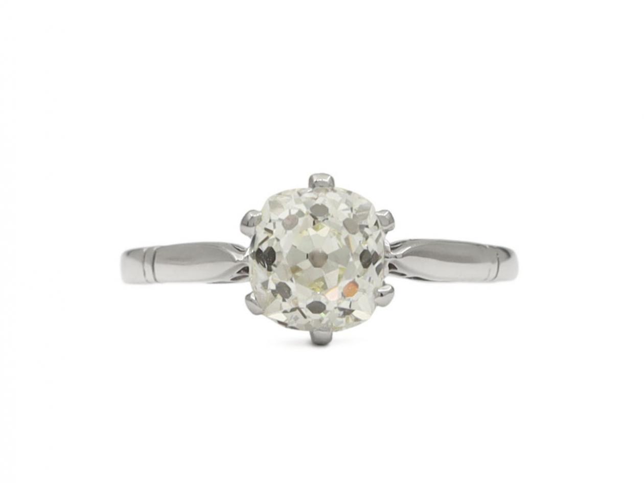 Antique Old Mine cushion cut diamond solitaire engagement ring