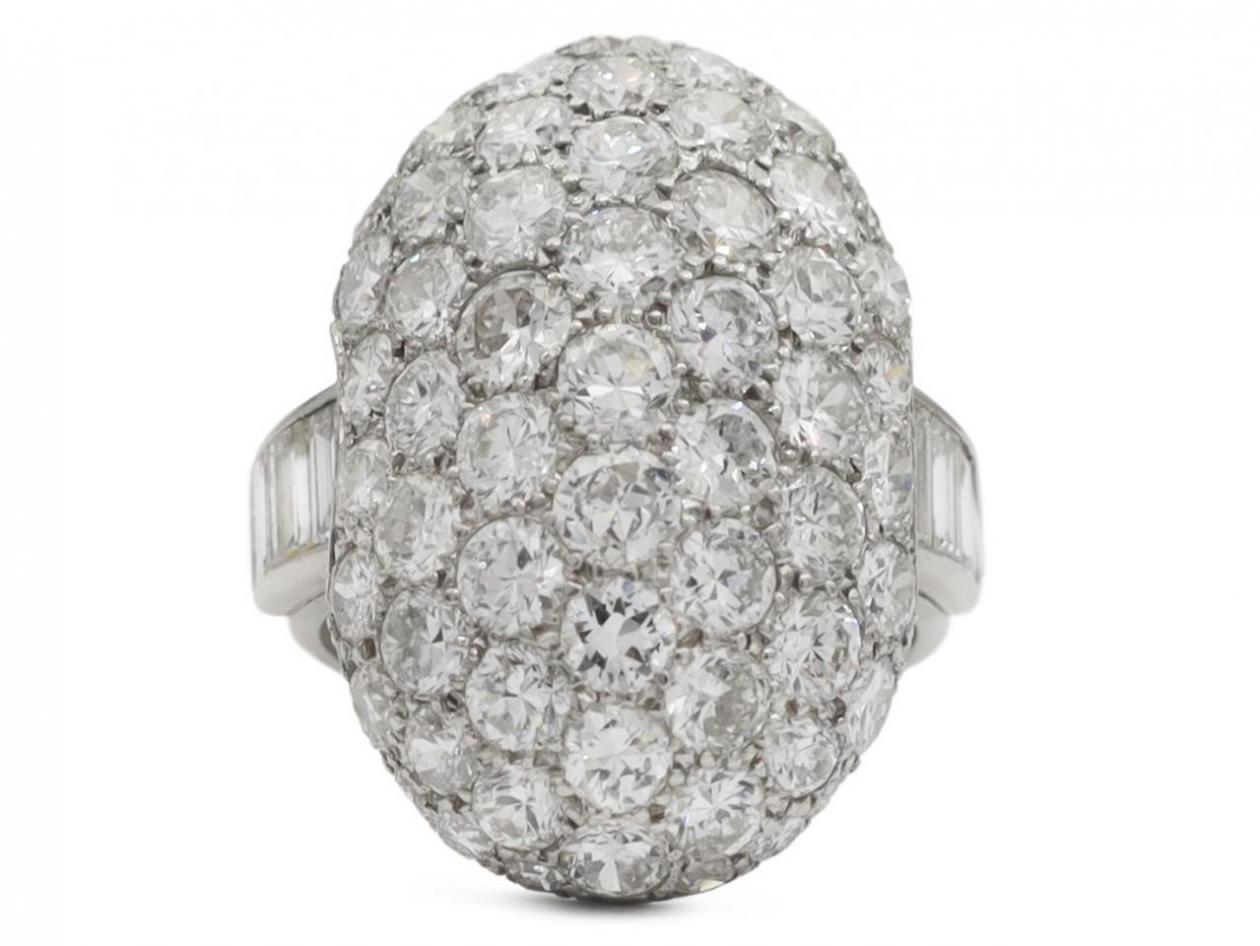 Art Deco diamond set oval bombe ring in platinum