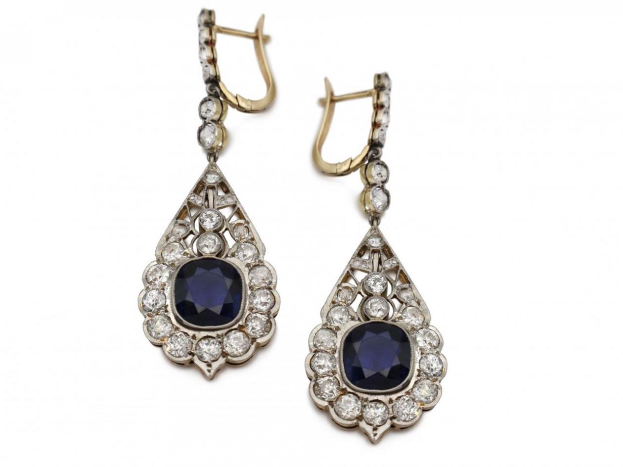 Edwardian sapphire and diamond pendant earrings