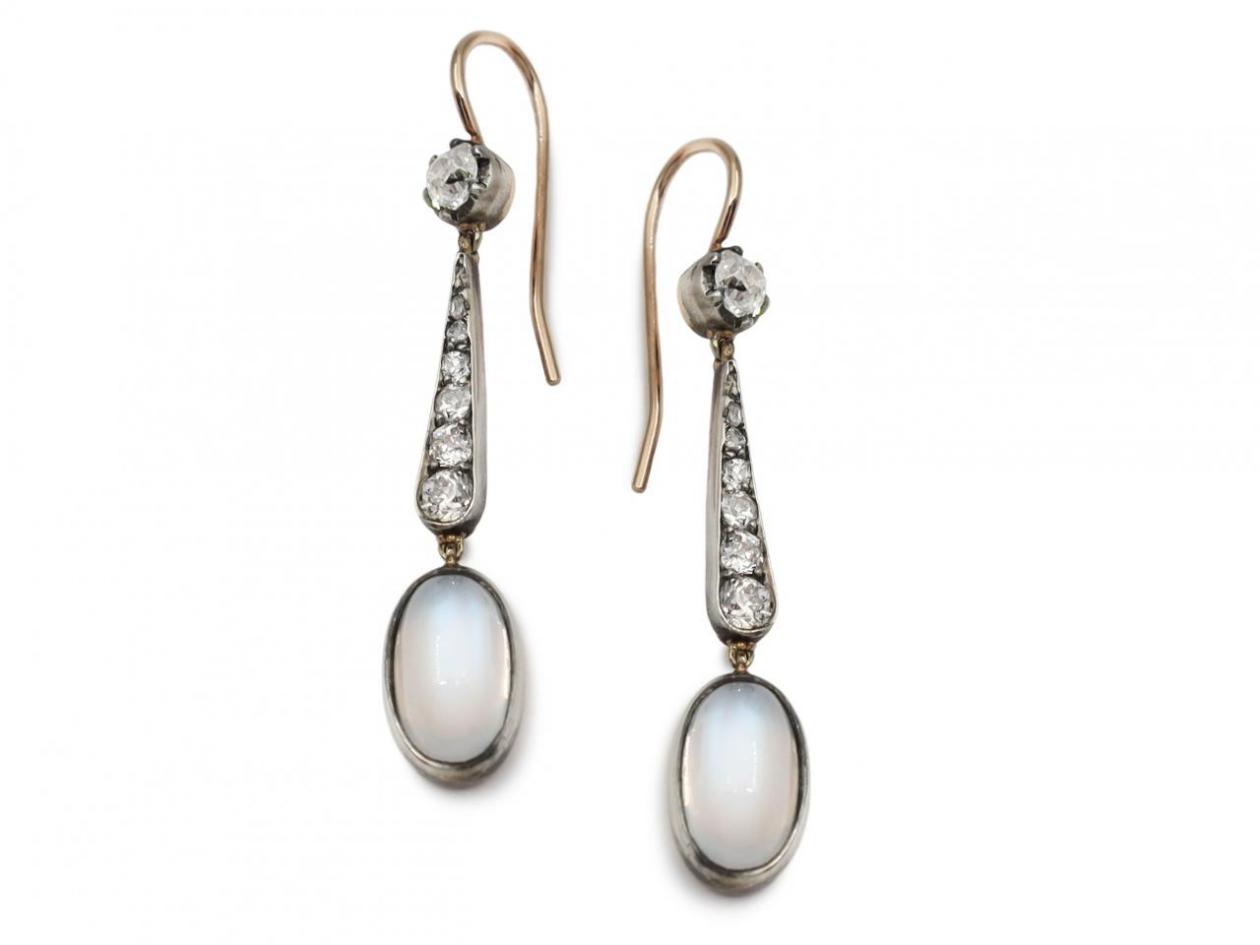 Victorian diamond and moonstone drop earrings in gold