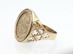 Vintage 9kt yellow gold faux half sovereign coin ring