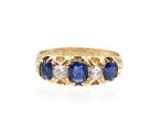 1901 sapphire and diamond five stone ring in 18kt yellow gold